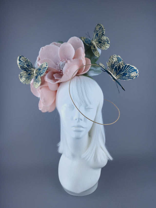 "Mala" Large Pink Flower & Butterfly Headdress