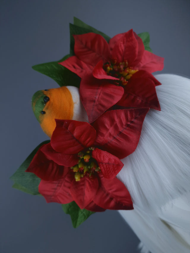 Robin & Red Poinsettia Xmas Headdress