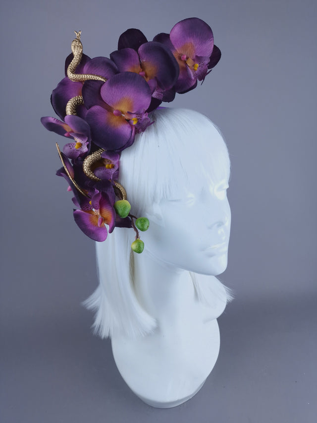 "Serpentes" Purple Orchid & Gold Snake Headdress