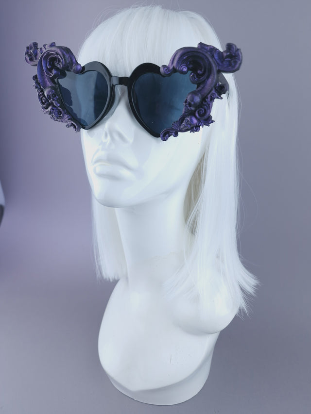 "Jupiter" Purple & Black Filigree Heart Shaped Sunglasses