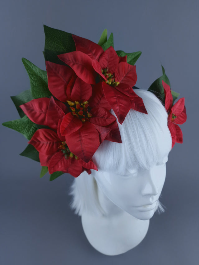 Red Poinsettia Xmas Headdress – Pearls Swine