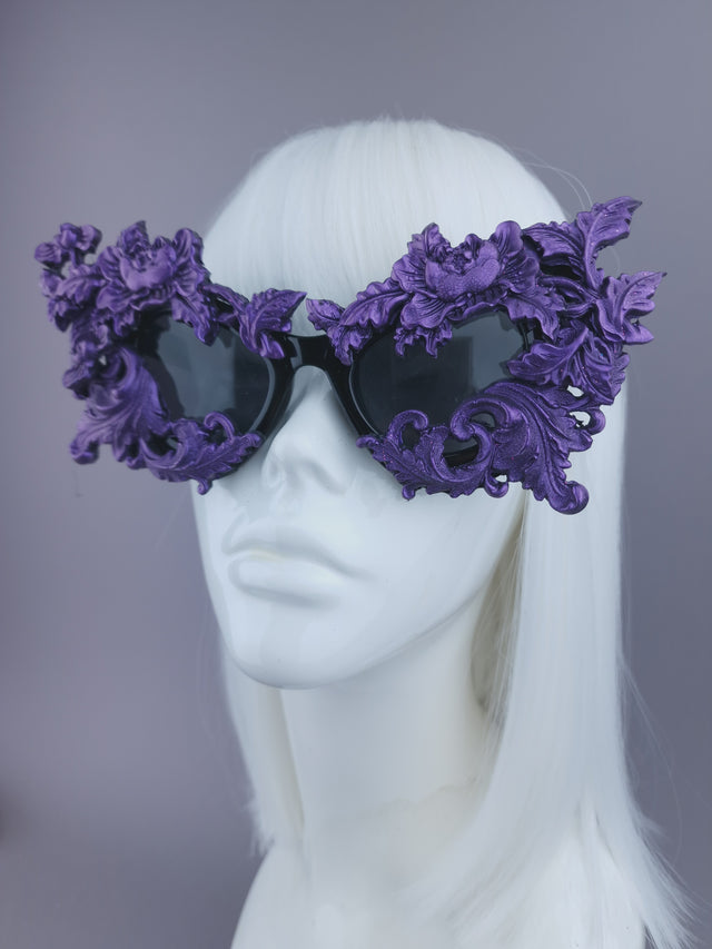 Pearls & Swine: Purple Filigree Cat Eye Sunglasses "Lamia"