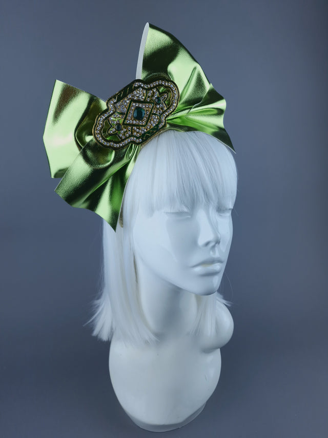 Green Metallic Bow & Jewel Xmas Headdress