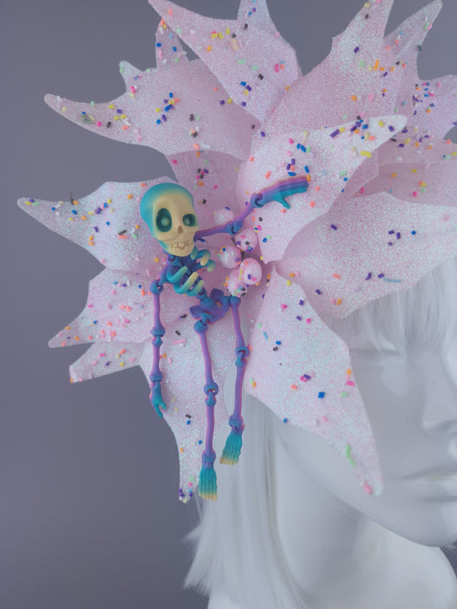 "Candy-Pop" Glitter Flower & Rainbow Skeleton Headdress