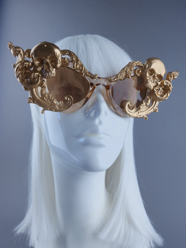 "Divya" Gold Filigree Skull Sunglasses