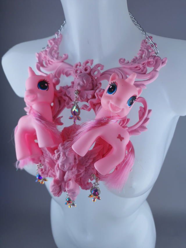 "Babylonia" Pastel Pink Pony & Filigree 666 Neckpiece