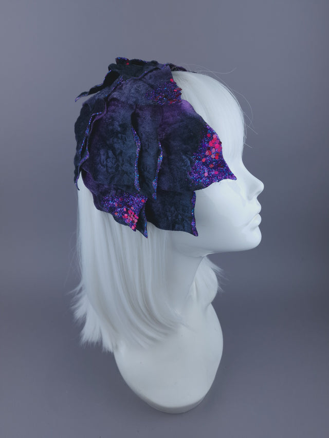 "Baxter" Purple Vintage Inspired Velvet Leaf Headdress