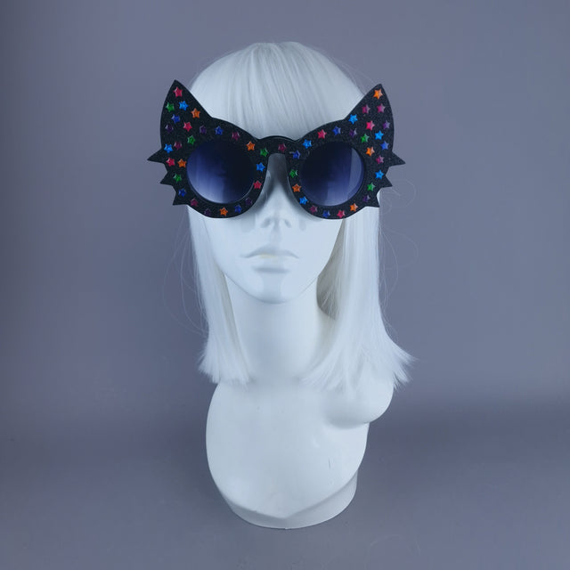 "Meowzer" Black Glitter Star Cat Sunglasses