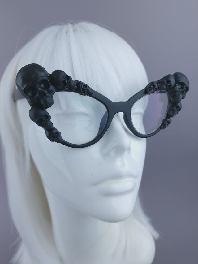 Pearls & Swine: Black Skull Cateye Sunglasses with Clear or Prescription Lenses