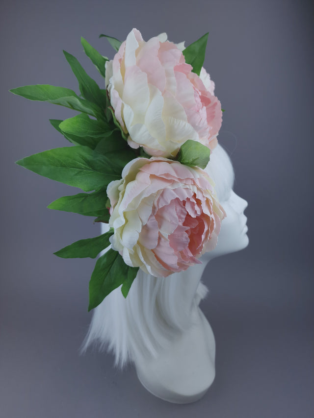 Pearls & Swine Headdress Pink Cream Peonies Floral Flower