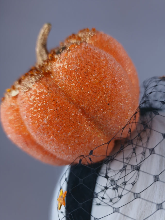 "All Hallows" Orange Pumpkin & Star Veil Headdress