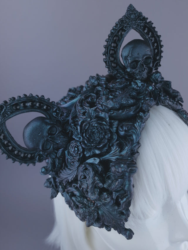 "Ruína" Teal Filigree Angel Cat Ear Fascinator Hat