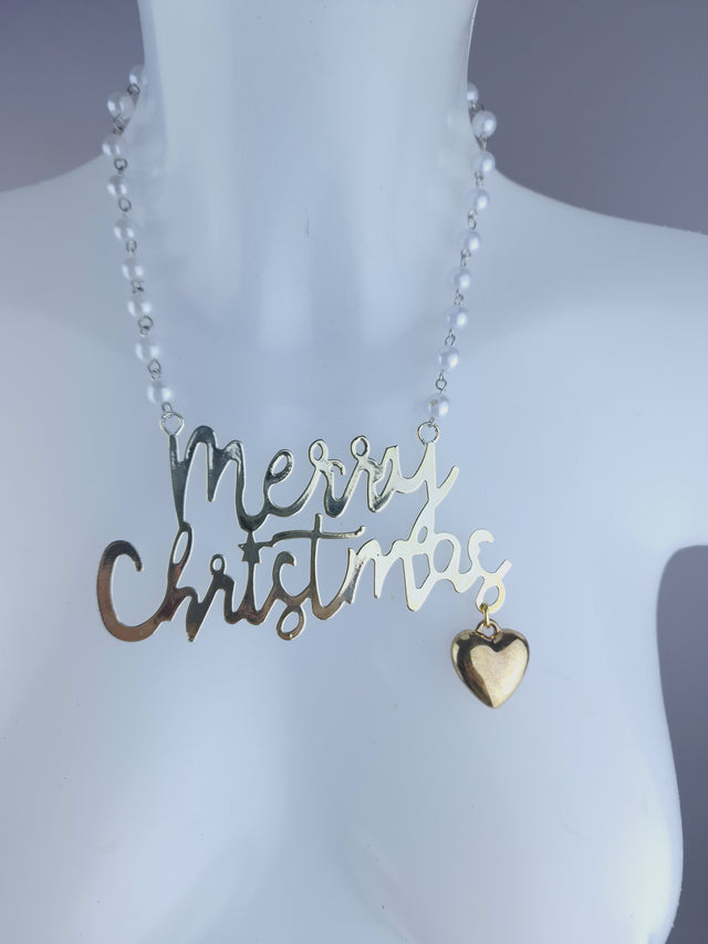 Gold & Pearl "Merry Xmas" Neckpiece