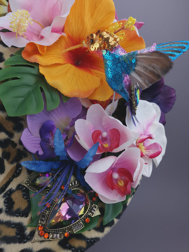Pearls & Swine: Bespoke Commission Tropical Flower Leopard Print Hat