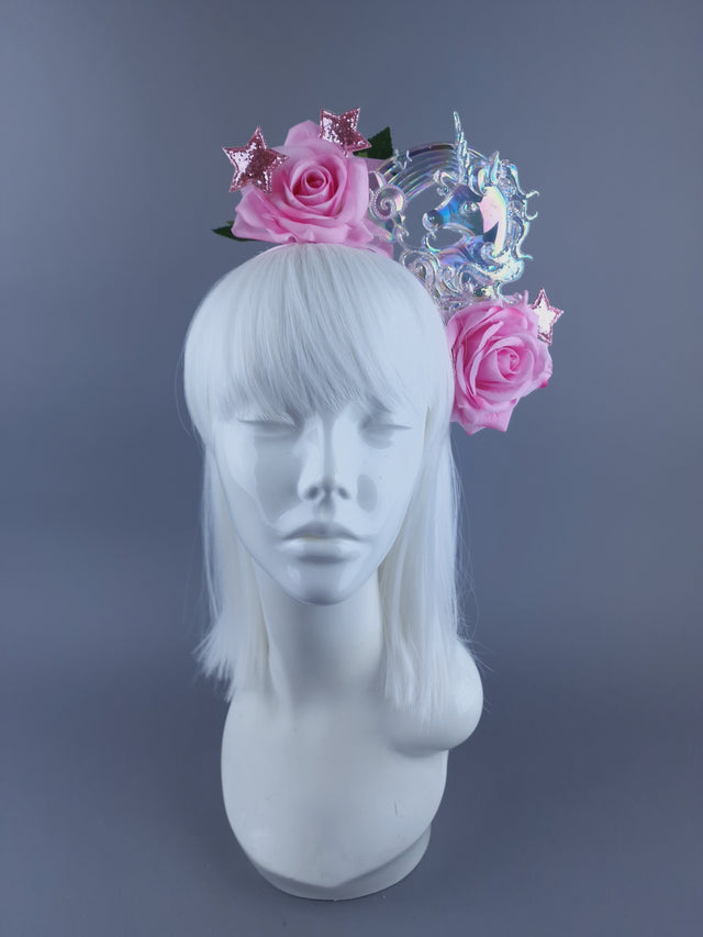 "Star Dust" Velvet Pink Rose, Stars & Unicorn Headdress