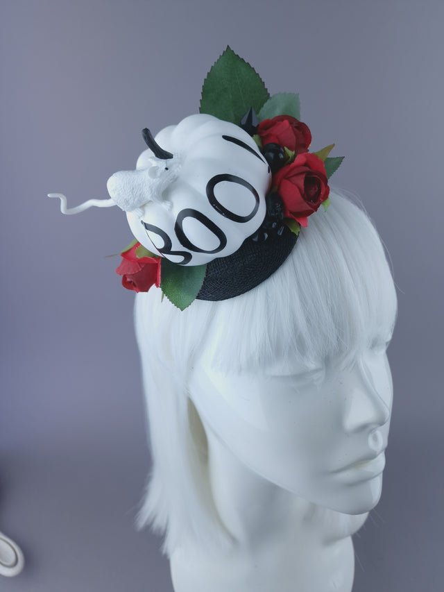 "Dreda" White Pumpkin, Ray & Roses Mini Fascinator