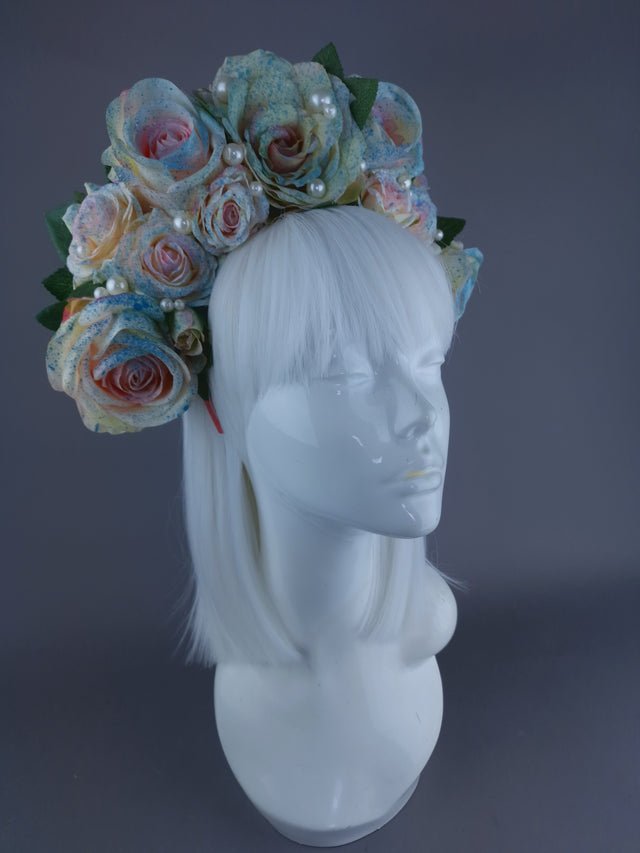 "Lolitta" Pastel Rose & Pearl Flower Headdress & Neckpiece