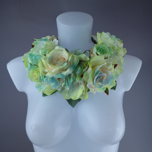 "Lime" Green Rose & Flower Headdress & Neckpiece