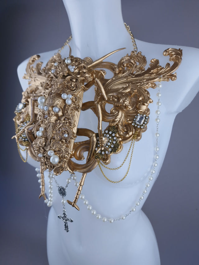 "Demonique" Gold Filigree Cockroach & Pearl Body Jewellery Harness