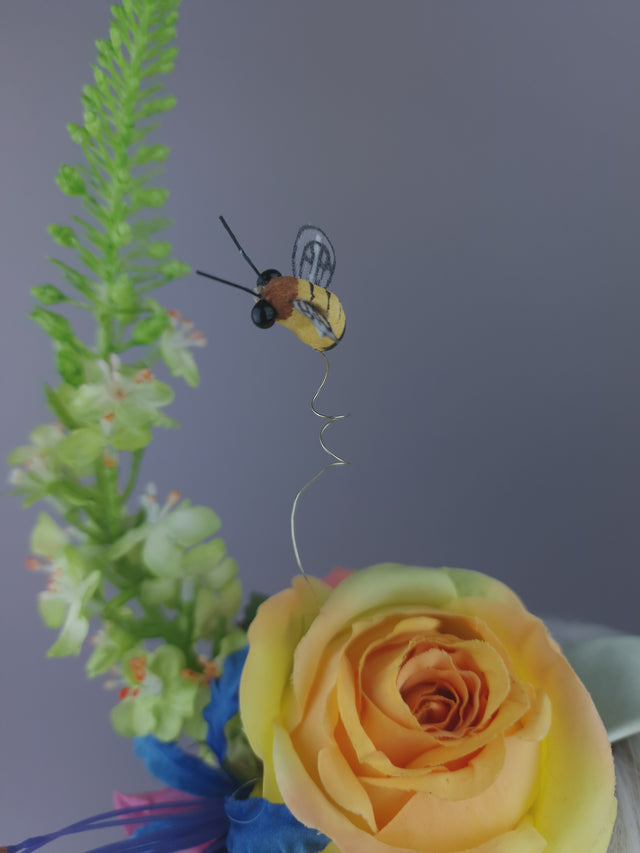Pearls & Swine: Maximalist Floral Horn Headpiece with Bees "Fae"