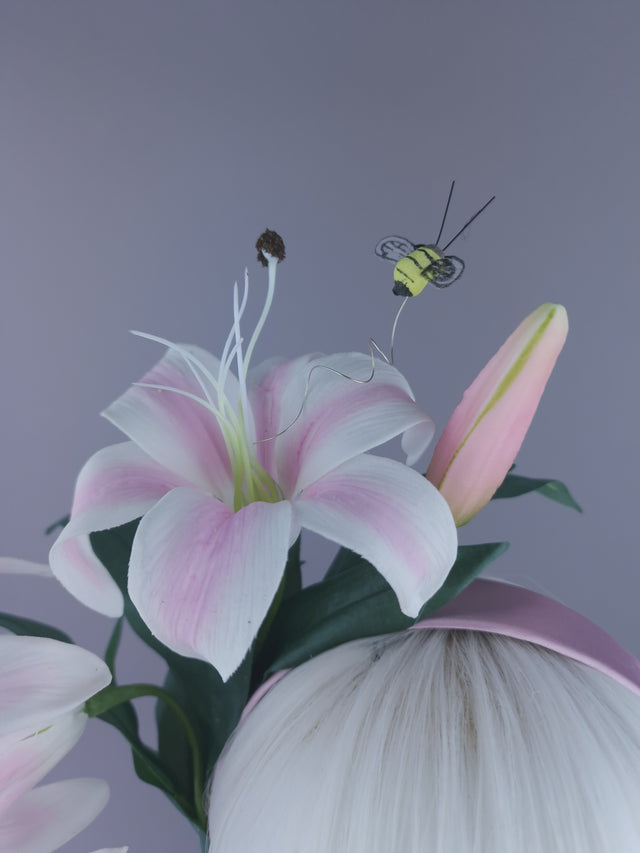 "Summa" Pastel Pink Flower & Bees Headdress
