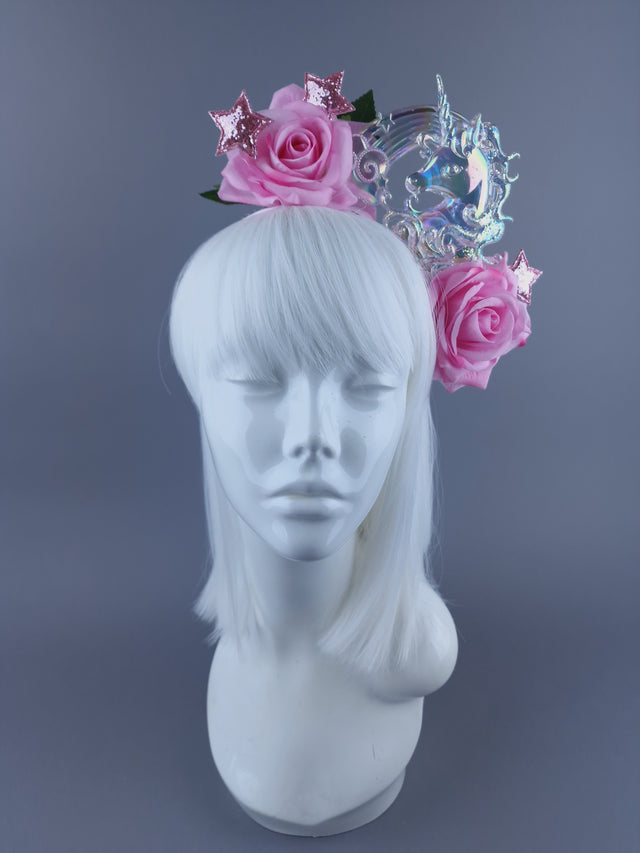 "Star Dust" Velvet Pink Rose, Stars & Unicorn Headdress