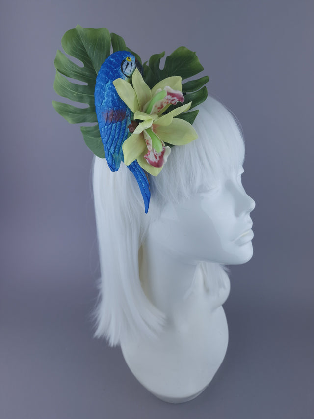"Tropic" Blue Parrot & Orchid Mini Fascinator