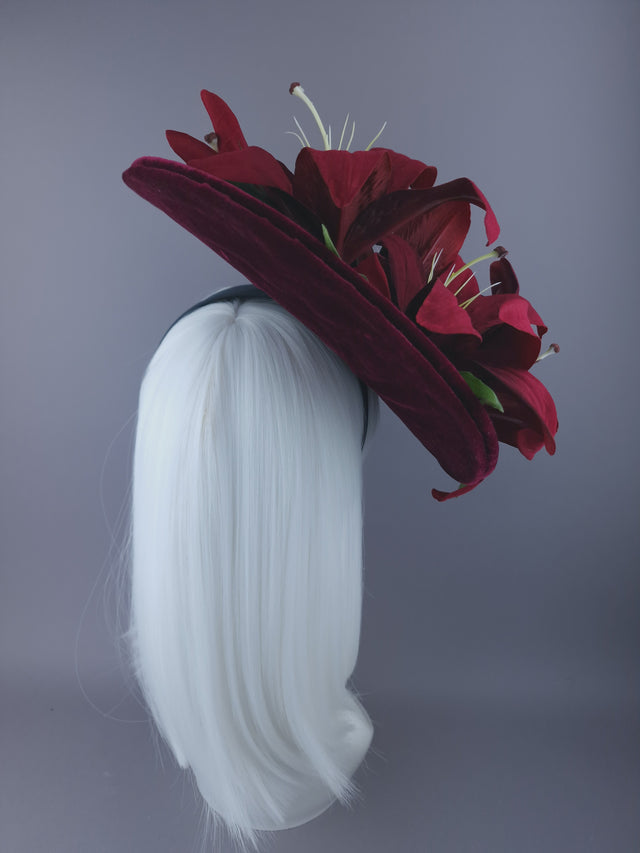 Deep Red Velvet Lily Hat "Demelza"