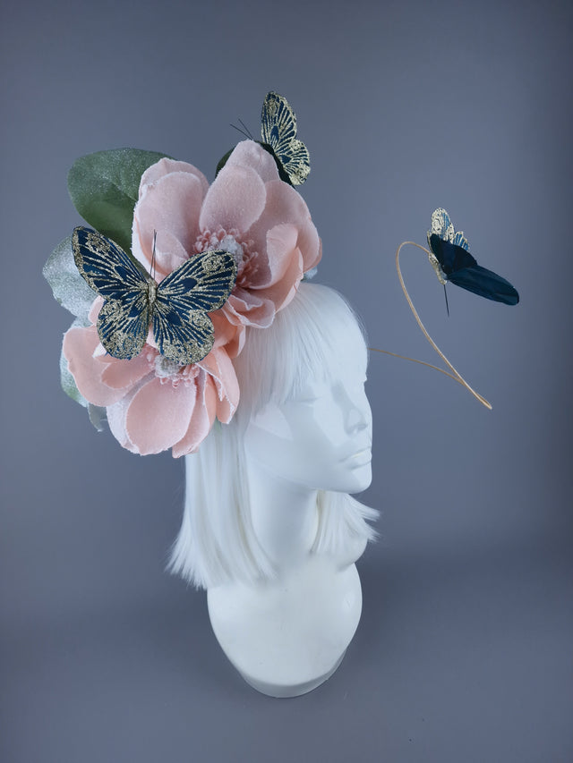 "Mala" Large Pink Flower & Butterfly Headdress