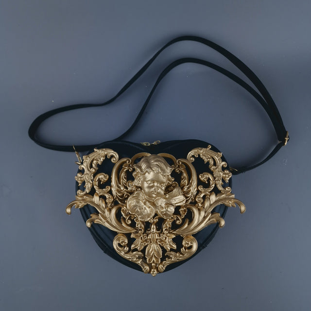 SAMPLE! Gold Cherub Filigree Heart Shaped Handbag