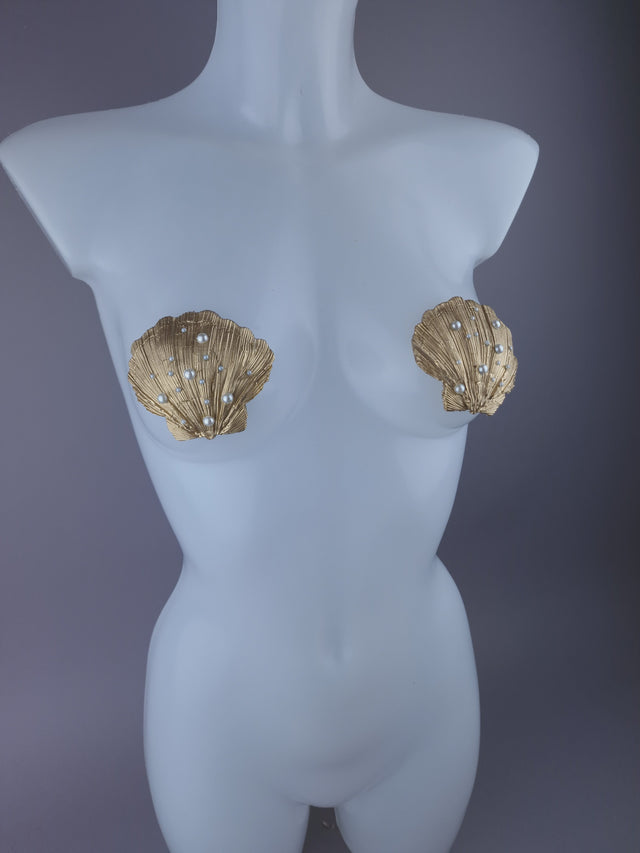Pearls & Swine: Gold & Pearl Shell Mermaid Nipple Pasties "Ariel"