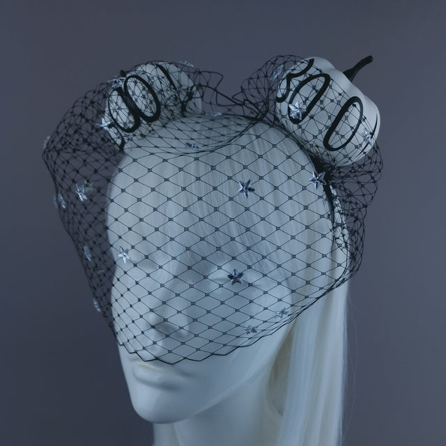 "Boo-Boo" Black & White Pumpkin Ear Veil Headdress