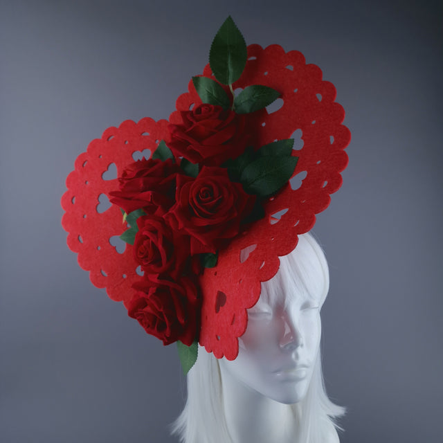 "Amora" Giant Red Heart & Roses Headdress