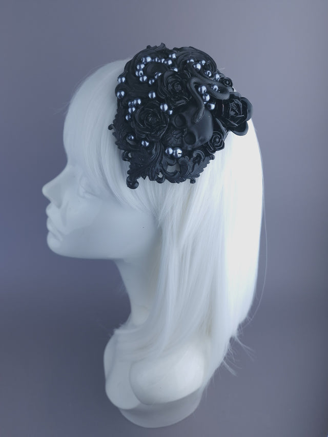 "Deathe" Black Filigree Mini Fascinator