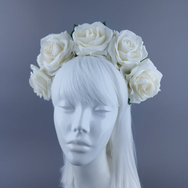 "Eva" Ivory Velvet Rose Flower Headdress & Neckpiece