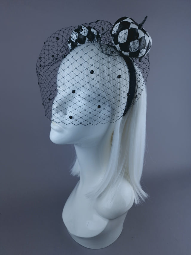 "Boo" Black & White Pumpkin Ear Veil Headdress