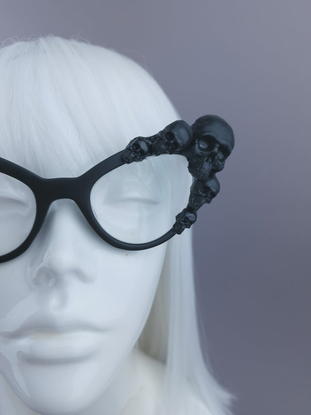 Pearls & Swine: Black Skull Cateye Sunglasses with Clear or Prescription Lenses