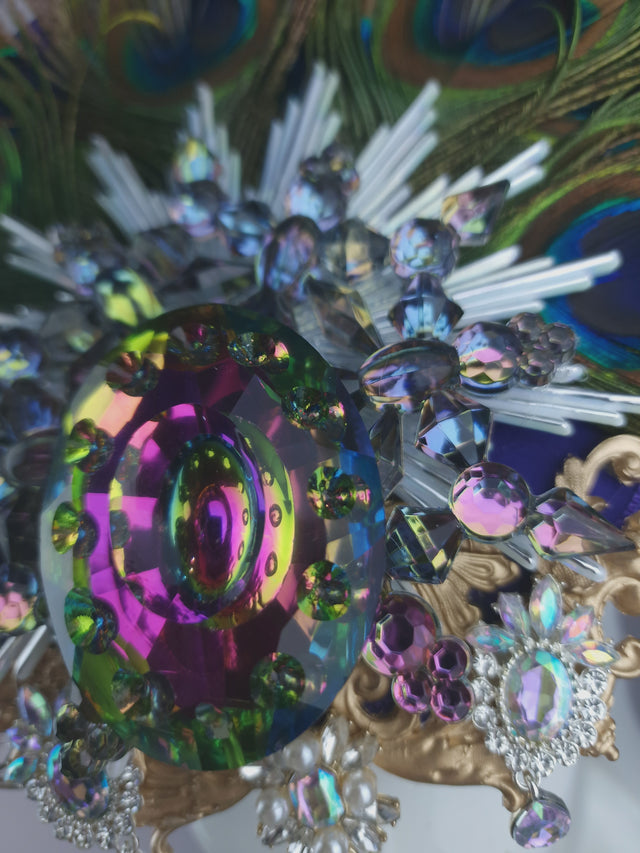 Pearls & Swine: Jewel & Peacock Feather Fascinator Hat "Nile"