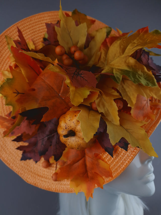 "Maple" Orange Autumn Leaf & Pumpkins Hat