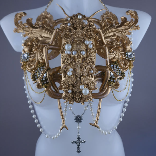 "Demonique" Gold Filigree Cockroach & Pearl Body Jewellery Harness