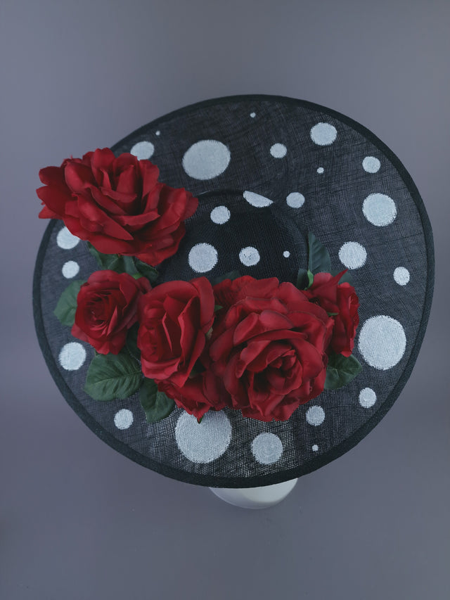 Pearls & Swine: Statement Red Rose Polka Dot Hat