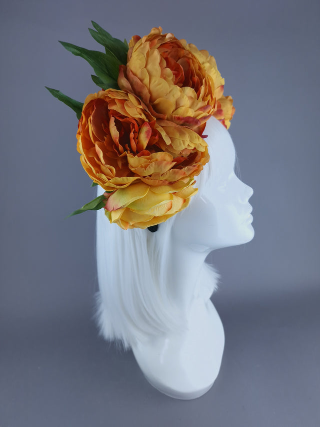 "Vibe" Orange Peony Flower Headdress & Neckpiece