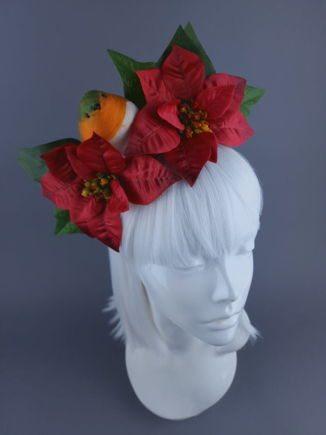 Robin & Red Poinsettia Xmas Headdress