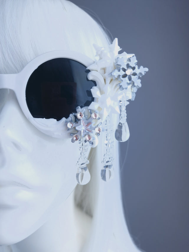 "Neve" White Snow Flake Jewel Sunglasses