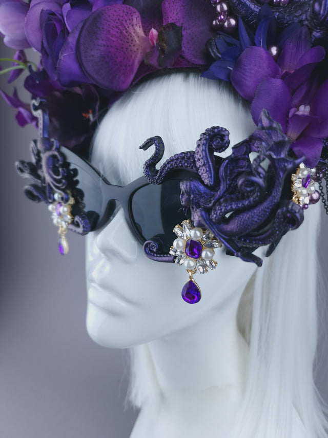 Pearls & Swine: Bespoke Commission Purple & Black Ship Headdress with Sunglasses