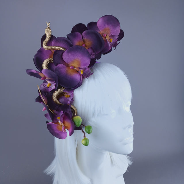 "Serpentes" Purple Orchid & Gold Snake Headdress