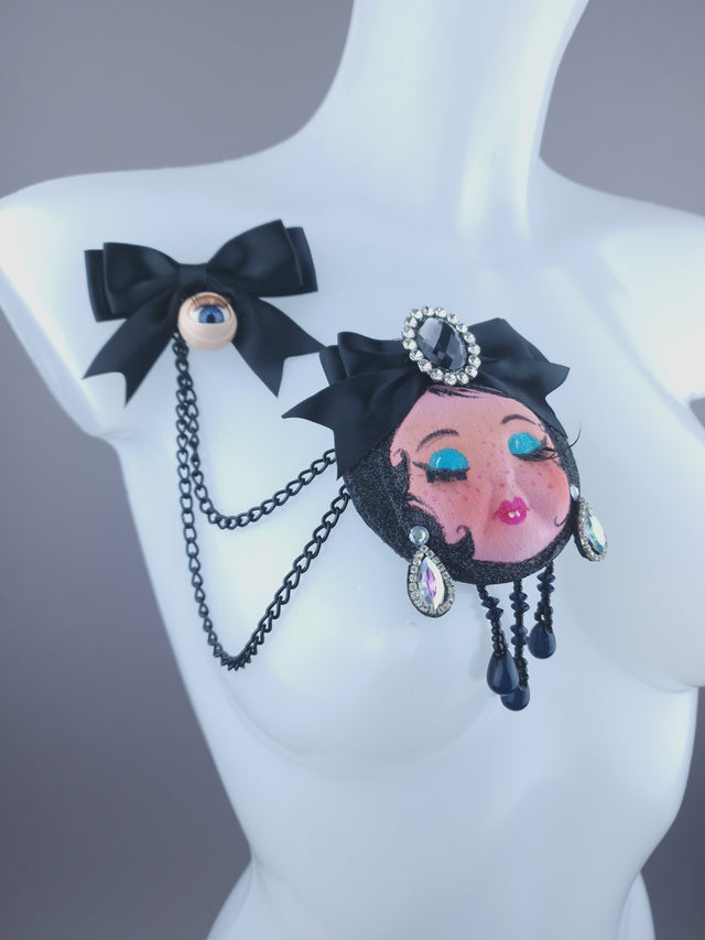 Dollface & Blinking Eye Necklace Brooch Jewellery
