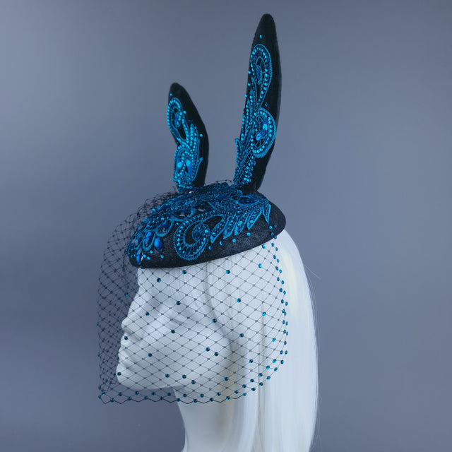 "Luhlaza" Blue Lace Bunny Rabbit Ear Fascinator Hat