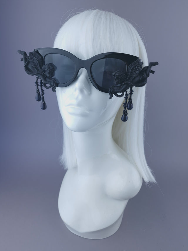"Astarte" Black Cherub Angel & Beading Sunglasses