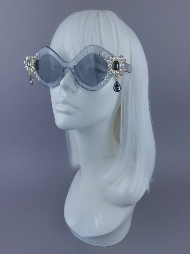 Pearls & Swine: Grey Sunglasses with Jewels - LIMITED EDITION